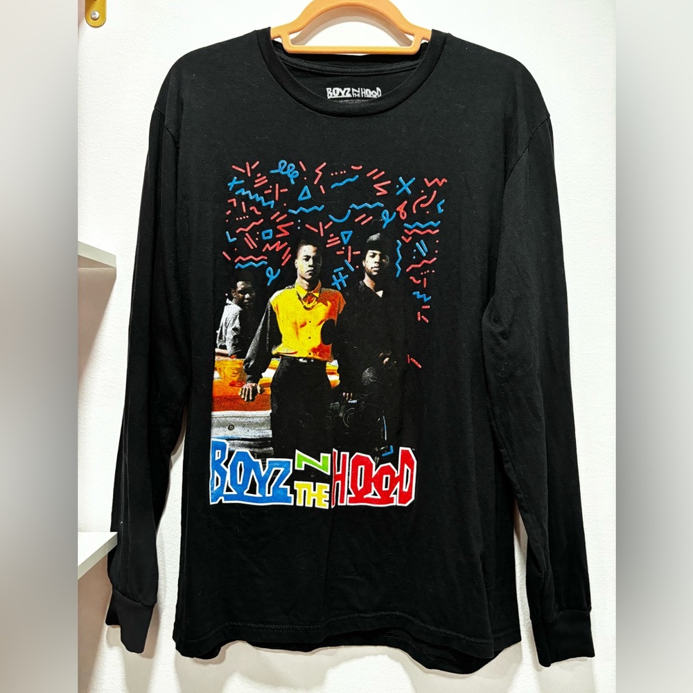 Black longsleeve Boyz N the Hood Tshirt with movie characters on front